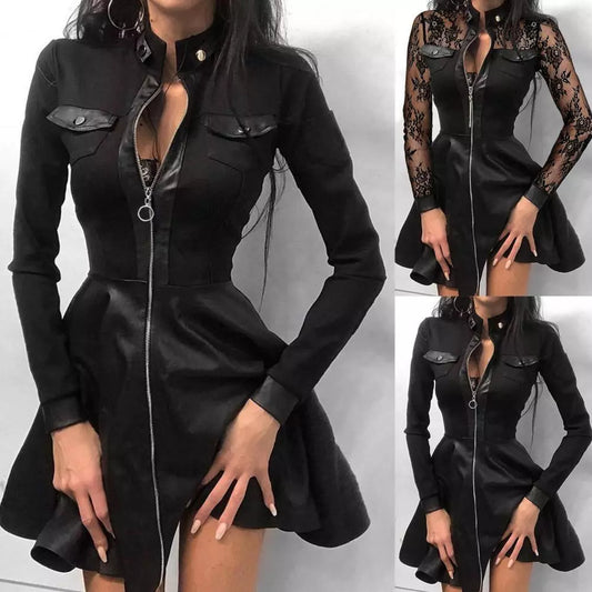 Long Sleeve Faux Leather Dress