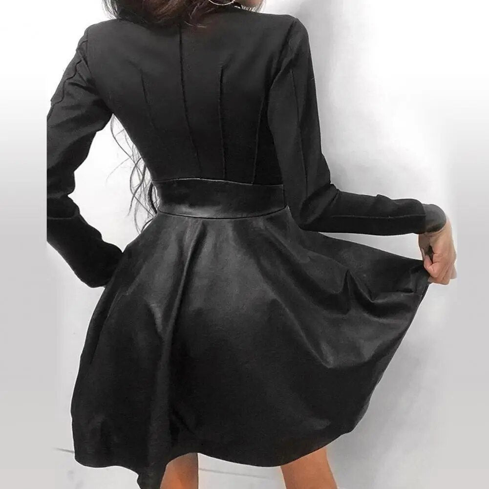 Long Sleeve Faux Leather Dress
