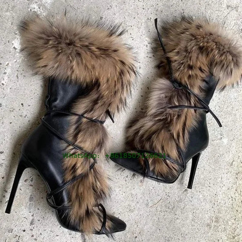 Black Pointed-Toe Furry Boots